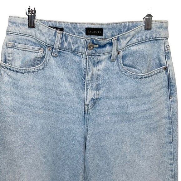 Talbots Womens High Rise Raw Hem Wide Leg Cropped Jeans Blue Light Wash Size 8 - Picture 2 of 9